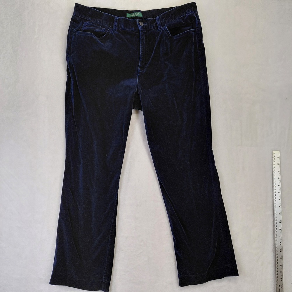 Lauren Ralph Lauren Navy Blue Velvet Straight Leg Pants Womens 14P Petite